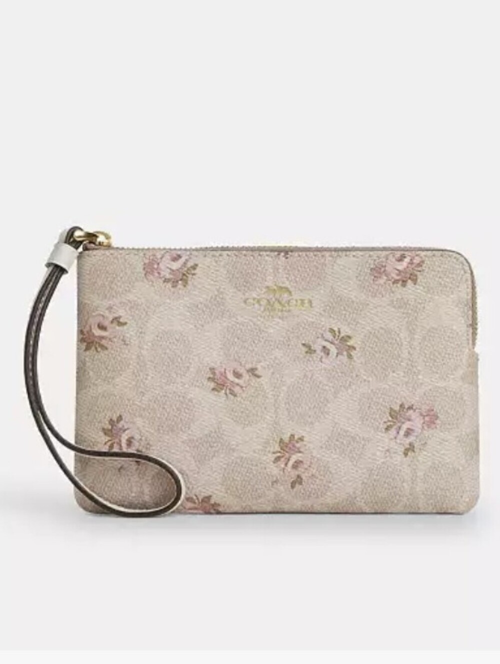 Coach Pink Floral Signature Wristlet with Gold Logo New